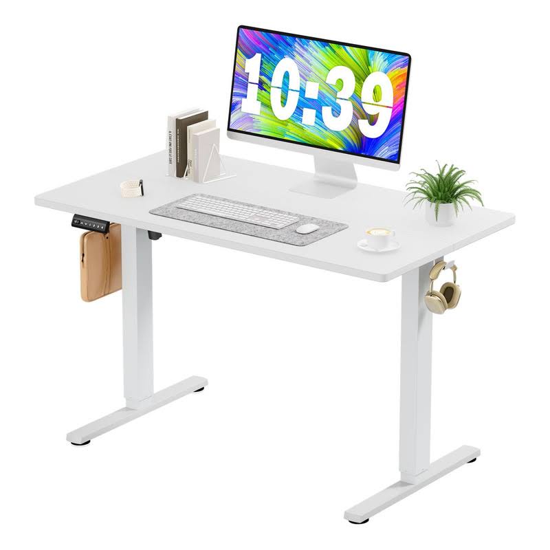 Sweetcrispy Electric Standing Desk - 48 x 24 inch Adjustable Height Sit to Stand Up Desk with Splice Board, Rising Home Office Computer Table with 2