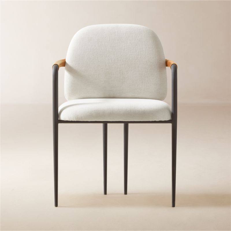 Avont Upholstered White Performance Fabric Metal Dining Armchair - CB2