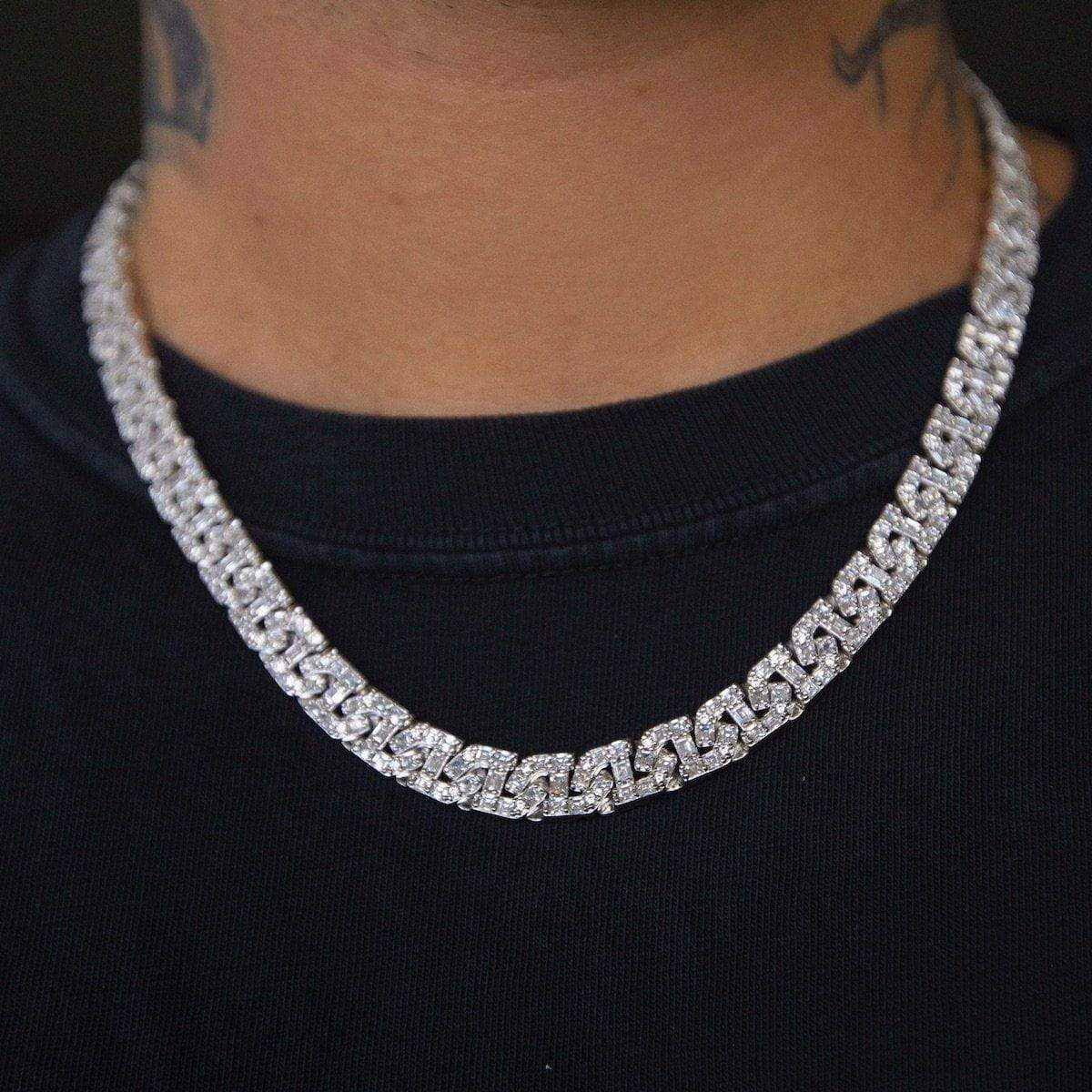 Baguette Chain Link Necklace, Size 20, 14k White - The GLD Shop