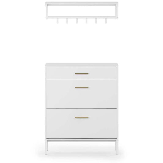 TRIBESIGNS WAY TO ORIGIN White Shoe Storage Cabinet with Drawer, Flip Shelves, and Wall Mount Rack