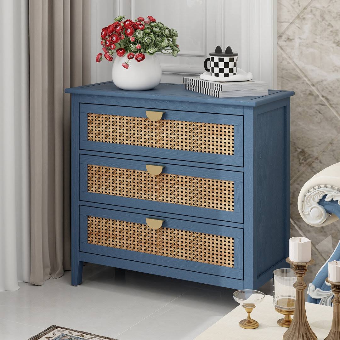 Bay Isle Home™ Chused 3 Drawer Accent Cabinet Dresser Rattan Chest Drawers