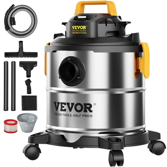 VEVOR Stainless Steel Wet Dry Shop Vacuum, 5.5 Gallon 6 Peak HP Wet/Dry VAC, Powerful Suction with Blower Function w/ Attachmen