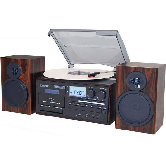 Boytone BT-28MB Bluetooth Classic Style Record Player Turntable with AM/FM Radio CD / Cassette Player 2 Separate Stereo Speakers