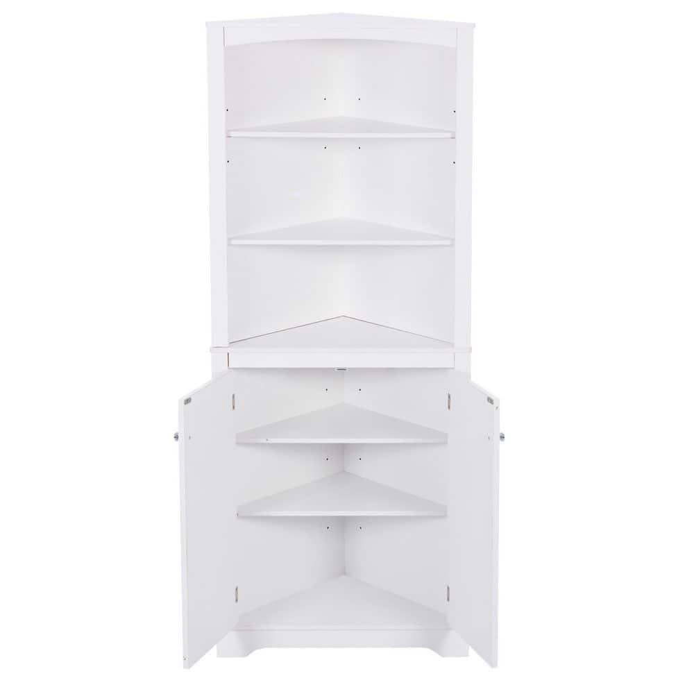 24.4 in. W x 13 in. D x 63.8 in. H White Linen Cabinet Storage Corner Cabinet with Adjustable Shelves and Doors