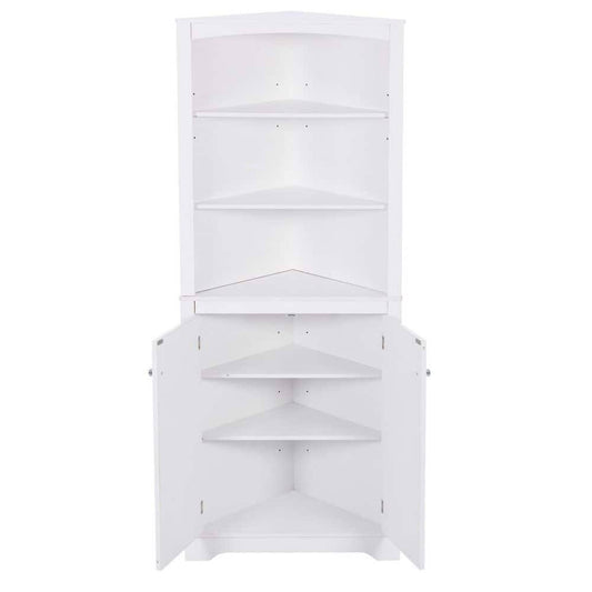 24.4 in. W x 13 in. D x 63.8 in. H White Linen Cabinet Storage Corner Cabinet with Adjustable Shelves and Doors