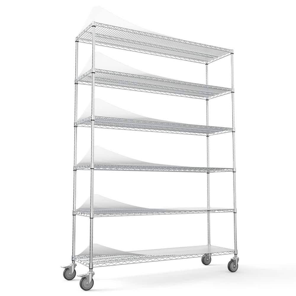 6-Tier Heavy Duty Storage Wire Rack with Wheels 6000 lbs. NSF Height Adjustable Metal Garage Storage Rack - Chrome