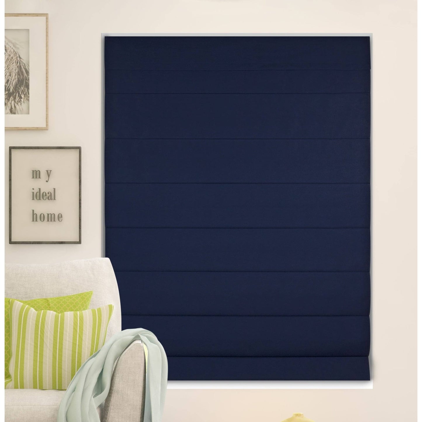 Arlo Blinds Navy Room Darkening Cordless Lift Fabric Roman Shades - 34.5W x 60H