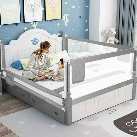 74in Bed Rails Safety Rail for Toddlers Kid Bed Rails Rail Guards Adjustable Baby Bed Guard Foldable Bedside Guardrail,Gray, Infant Unisex, Size: 74×