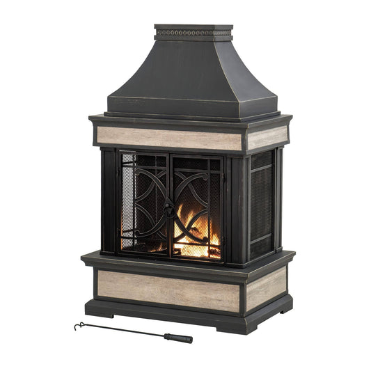 Sunjoy Heirloom Slate Wood Burning Fireplace - Black