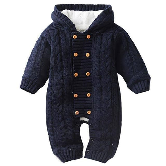 Bitsy Bug Boutique Winter Knitted Hoodie Jumpsuit Fleece Lining Baby Toddler Boys Girls