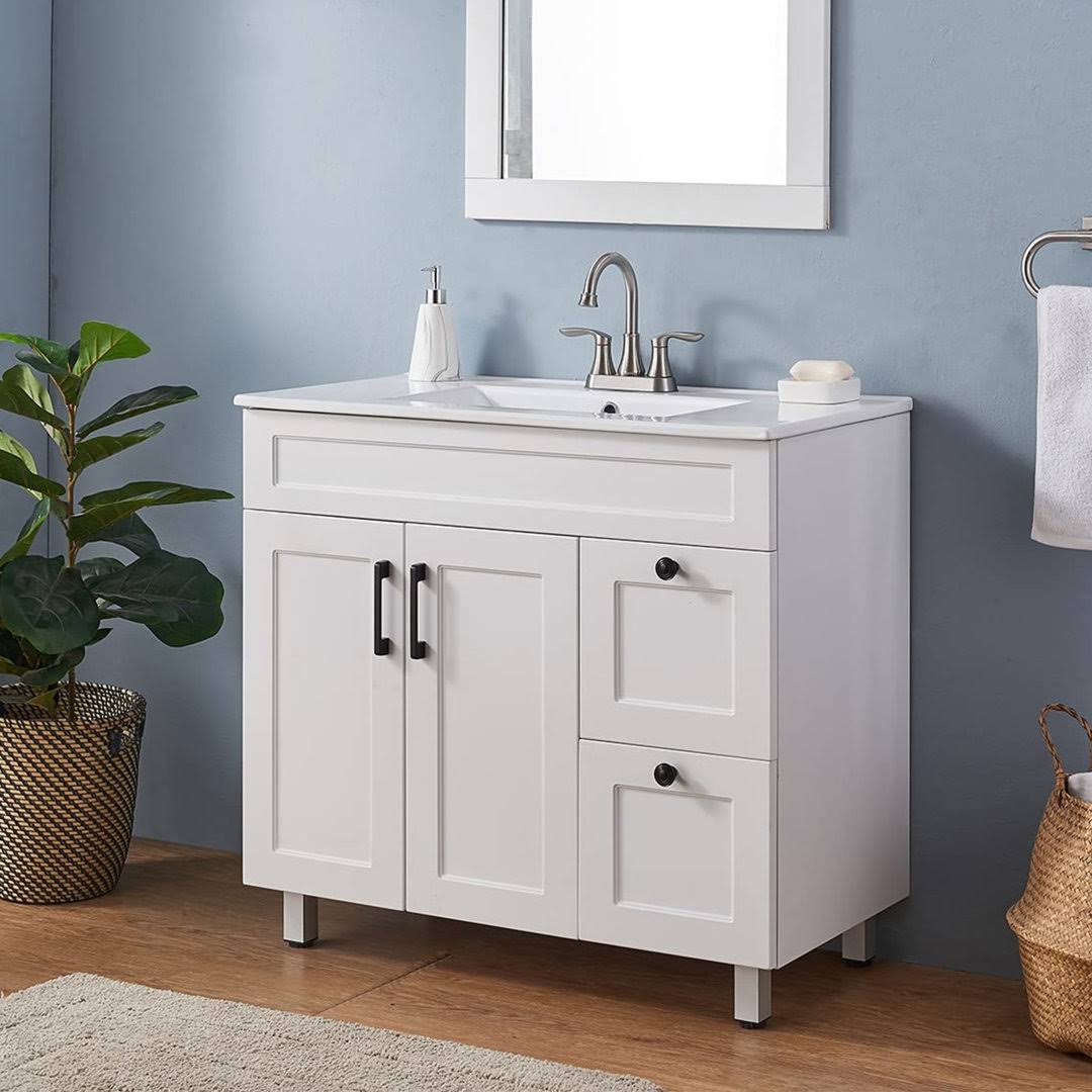 36 White Modern 2-Doors & 2-Drawers Bathroom Vanity Set Winston Porter