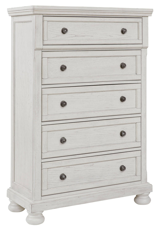 Ashley Robbinsdale Antique White and Light Brown 5 Drawer Chest, Brown/White Transitional Chests, Dazzelton Collection from Coleman Furniture