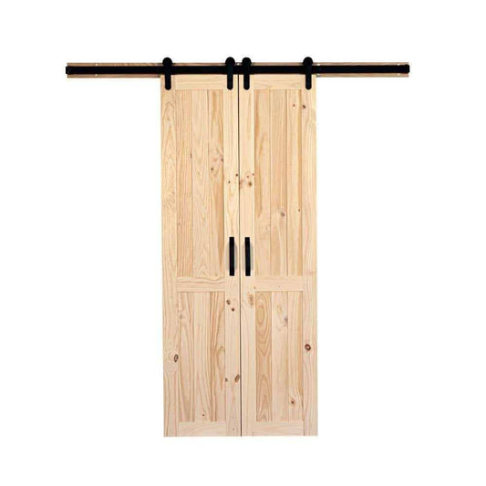 36 in. x 84 in. Vertical Plank Stain Ready Solid Wood Split Barn Door with Hardware Kit