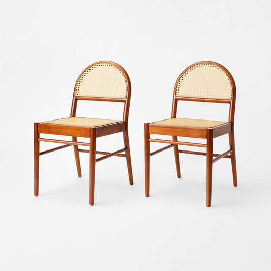 2pk Gilbert Arch Back Caned Woven Dining Chairs Walnut - Threshold Designed with Studio McGee