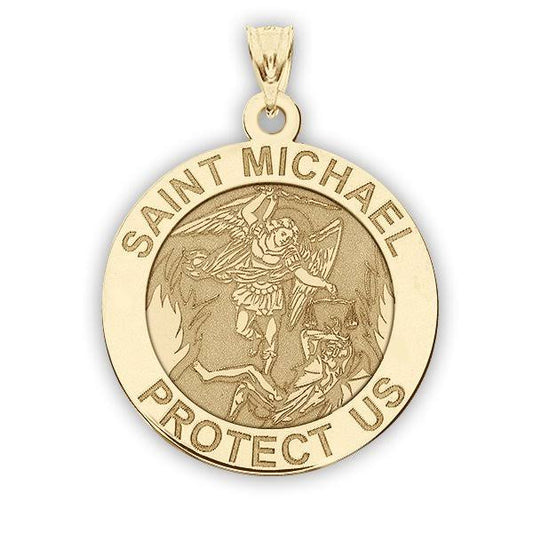 14k Yellow Gold Saint Michael Medal Pendant Necklace