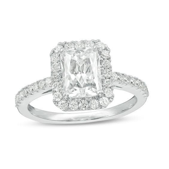 Zales Emerald-Cut Lab-Created White Sapphire Frame Ring in Sterling