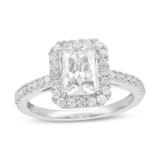 Zales Emerald-Cut Lab-Created White Sapphire Frame Ring in Sterling