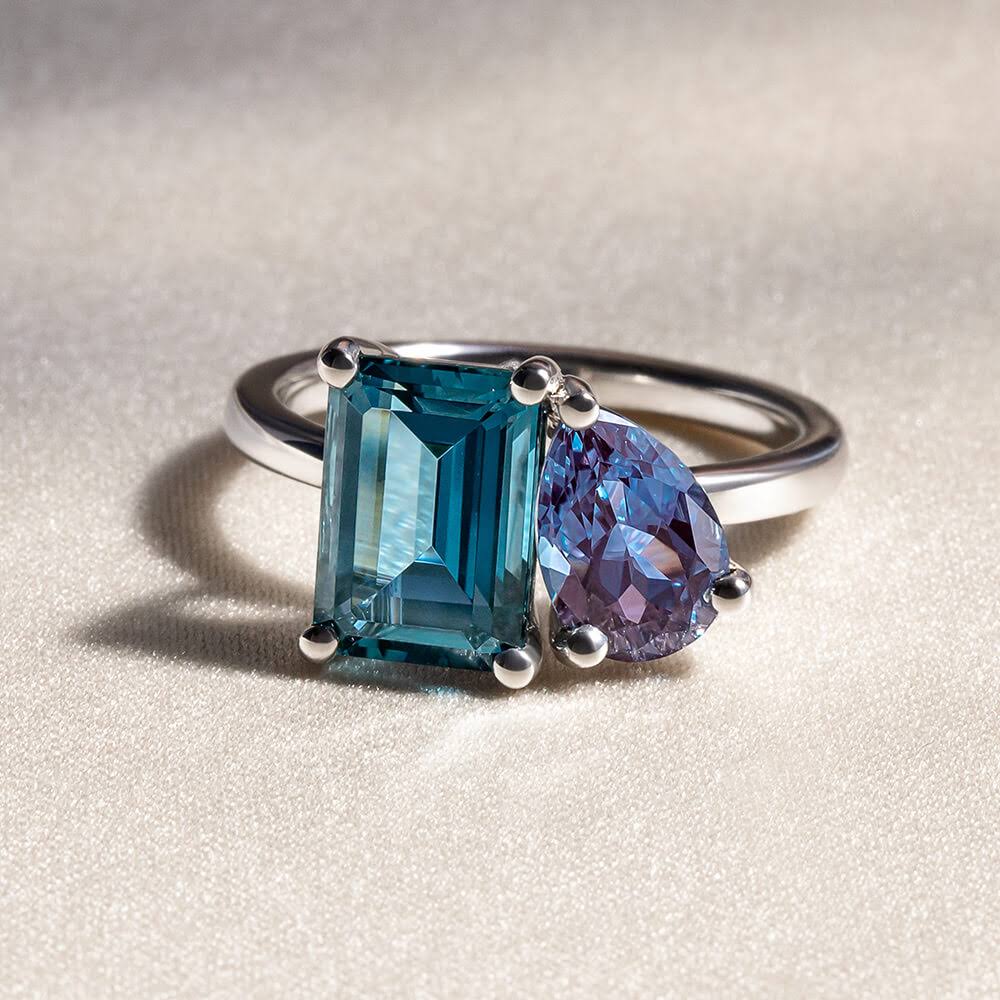 Toi et Moi London Blue Topaz and Lab Alexandrite Cocktail Ring