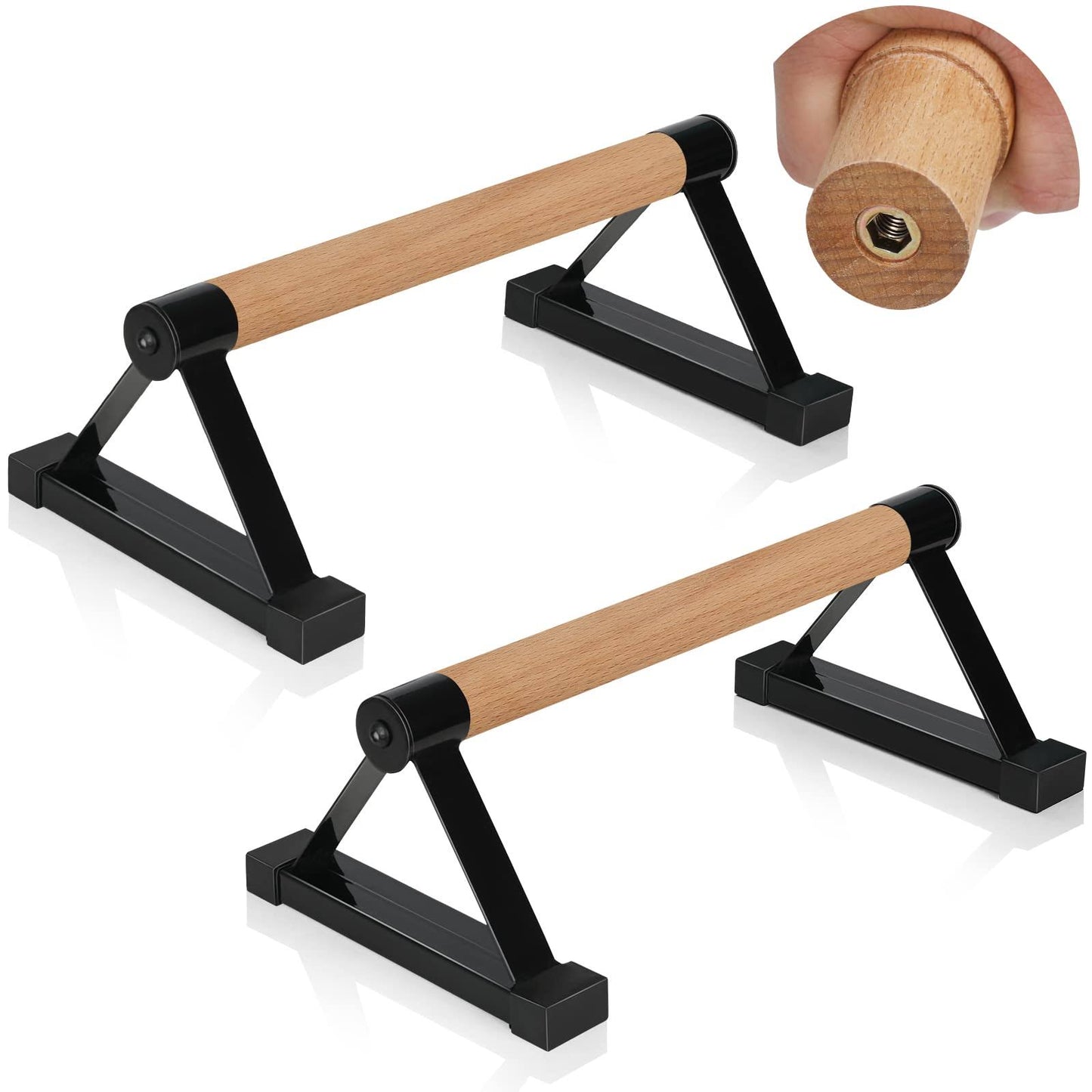 Wood push up bars Parallettes bars Anti-slip Handstand Bars for Calisthenics, Fitness, Floor workouts Solid Wood with Sturdy Metal Bracket, Support