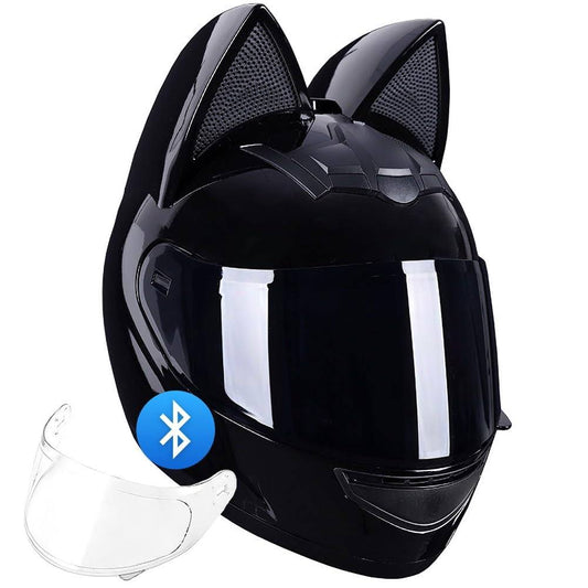 Cat Ear Motorcycle Bluetooth Helmet, DOT Certification Full Face Motorbike Helmet, Cool Cute Cat Helmets with HD Visor and Removable Washable Liner