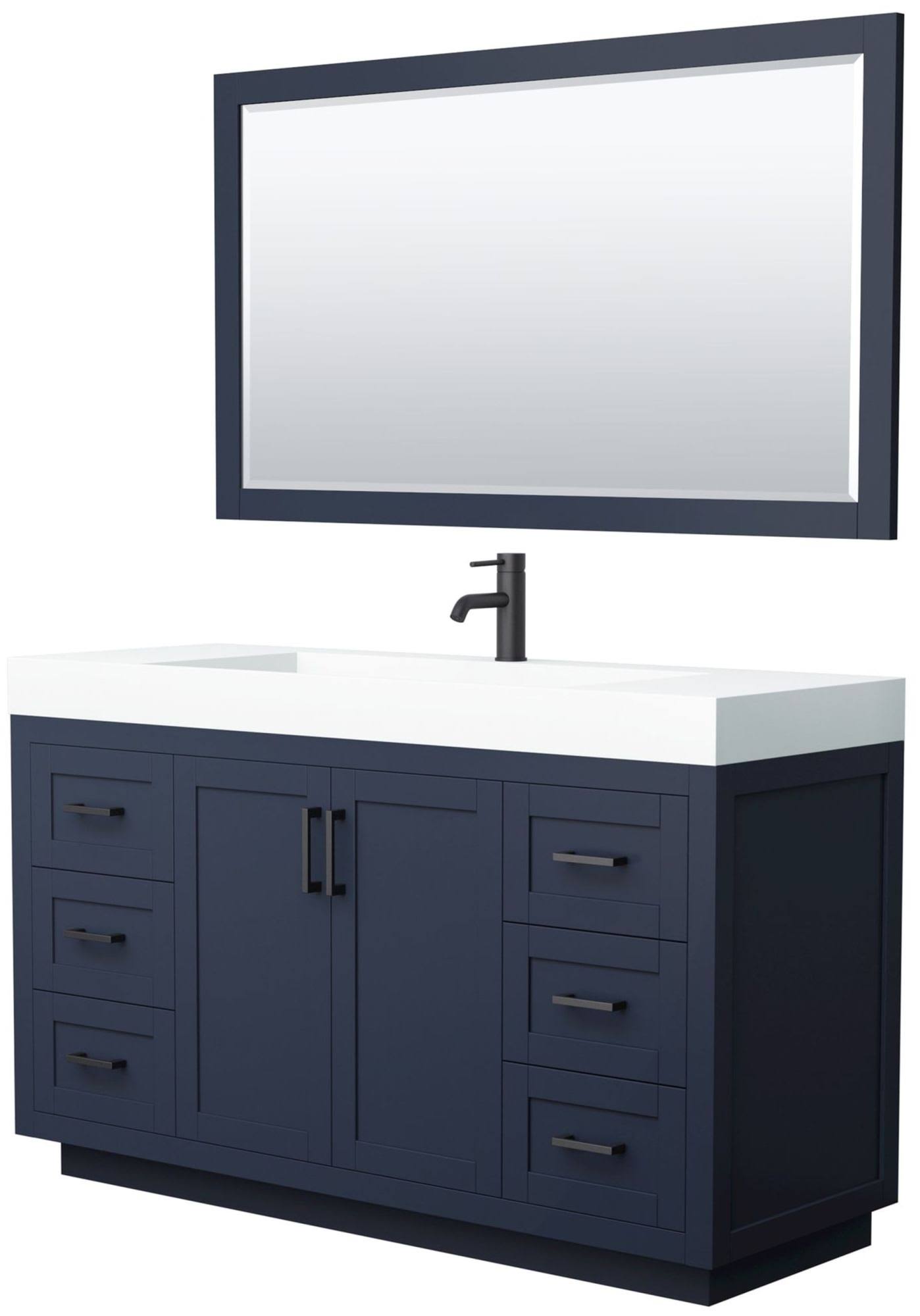 Wyndham Collection Miranda 60 Single Bathroom Vanity in Dark Blue, No Countertop, No Sink, Brushed Nickel Trim, 58 Mirror