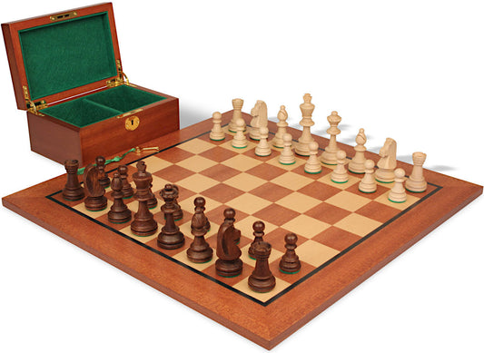 Traditional Staunton Chess Set Walnut Stained & Natural Pieces with Classic Board