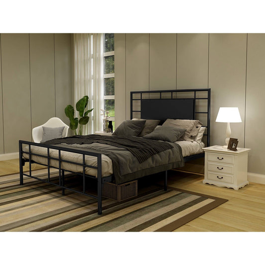 Alazyhome Modern Design Black Metal Platform Bed Frame with Headboard - Full