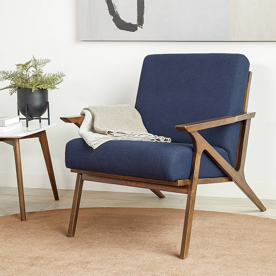 Article Blule Fabric Lounge Chair Walnut Frame