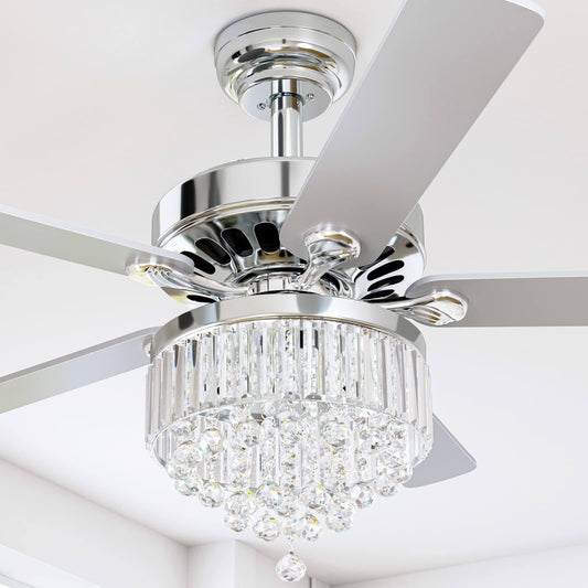 YITAHOME Chandelier Ceiling Fan with Remote 52 inch Crystal Fan Light Indoor Fan Ceiling with 3 Speed Silent Reversible Motor Dual-Sided Blades Timer