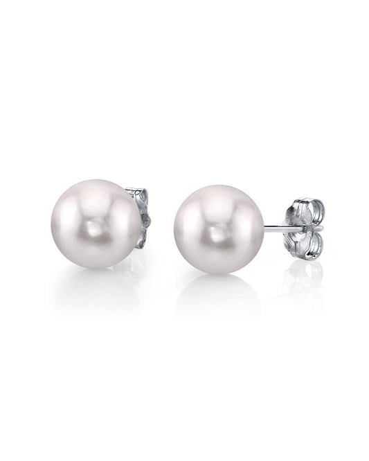 White Akoya Round Pearl Stud Earrings