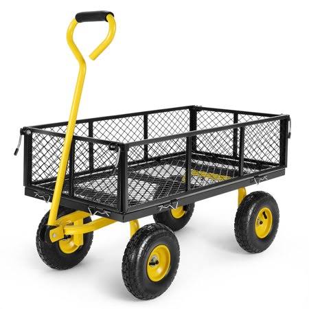 VIBESPARK Steel Mesh Garden Cart with 10 inch Tires Wagon Cart Newest Garden Utility Carts Heavy Duty 660lbs Capacity Folding Utility Wagon with