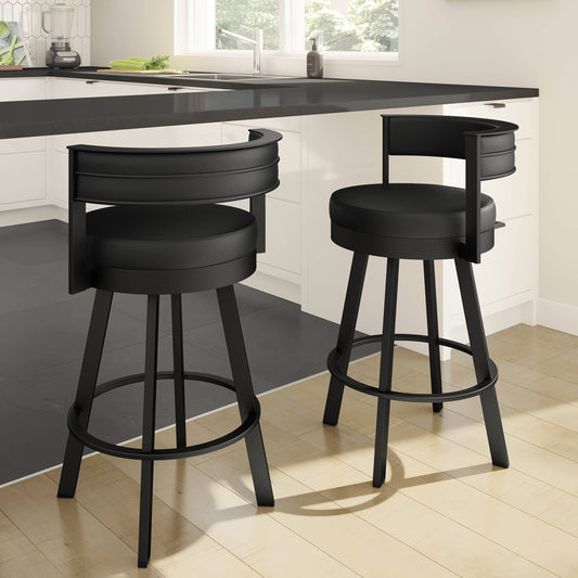 Amisco Browser Swivel Bar Stool - Light Grey Polyester / Black Metal