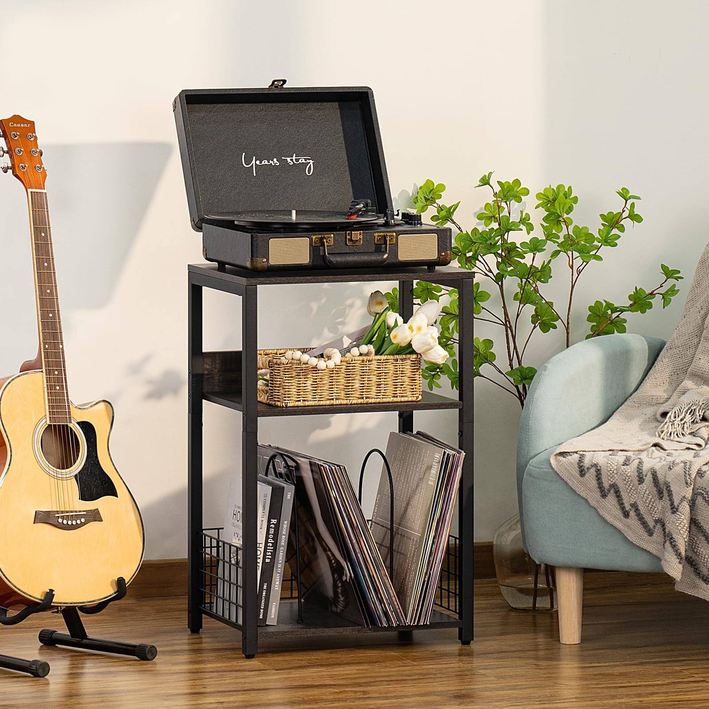 3 Tier End Table, Record Player Stand with Storage | adamsbargainshop