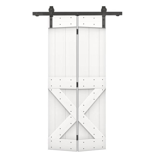 32 in. x 84 in. K Series Solid Core Unfinished DIY Wood Bi-Fold Barn Door with Sliding Hardware Kit