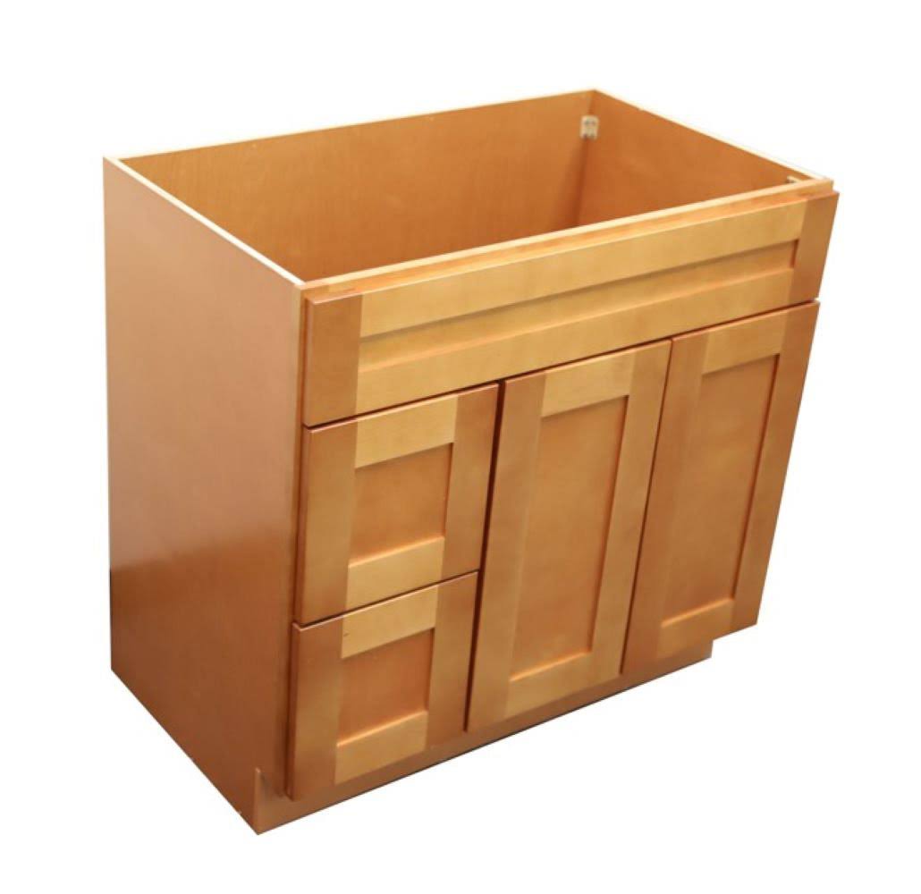 36 Bathroom Vanity Sink Base with Drawers Cabinet in Maple Shaker Vanity Atelier