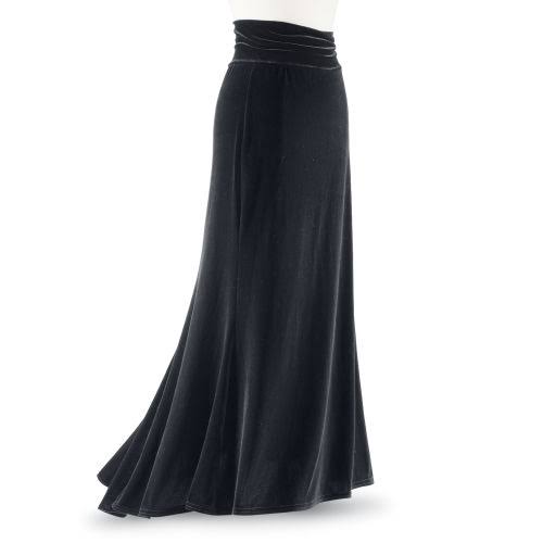 Velvet Godet Skirt in Black size Pyramid Collection Catalog