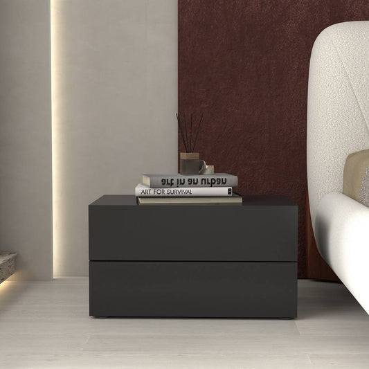 24 Modern Minimalist Black Bedroom Nightstand with 2 Drawers