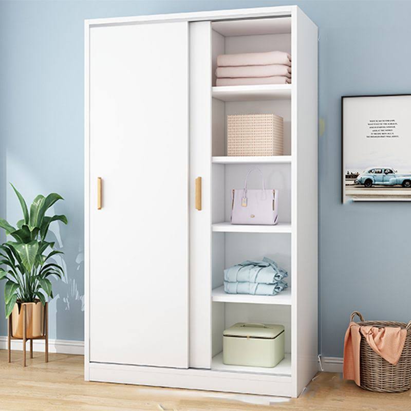 Wood Frame Wardrobe Freestanding Wardrobe Armoire with Shelves and Clothes Rail - Armoire White 39L x 20W x 71H