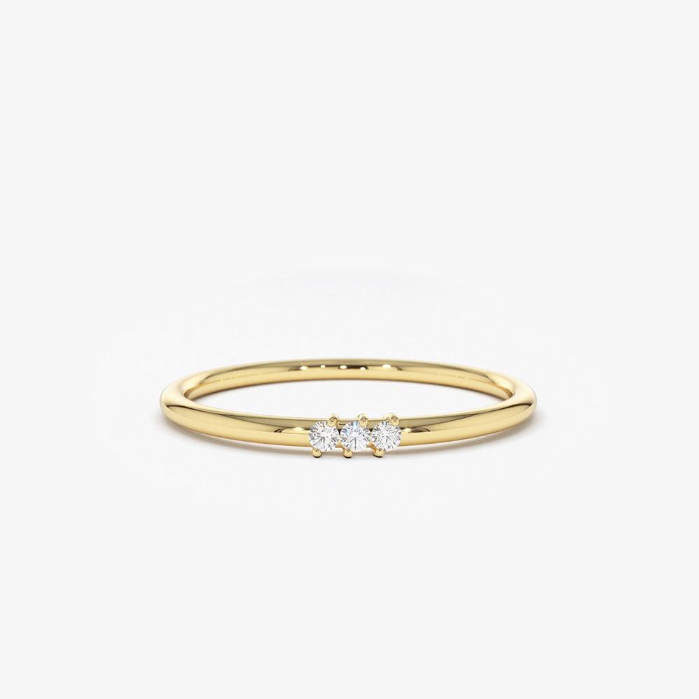 14K Gold 3 Stone Minimalist Diamond Ring