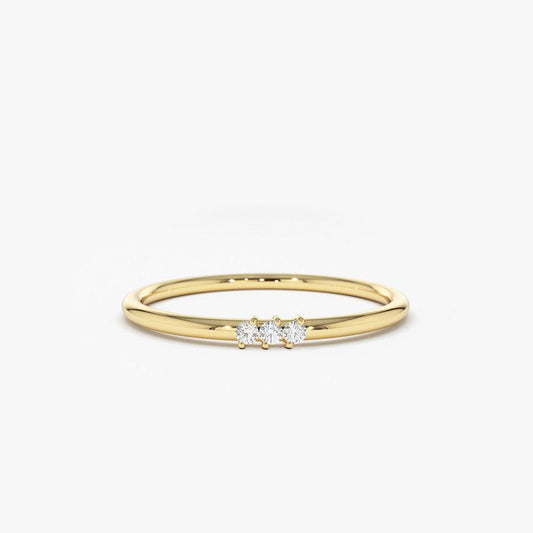 14K Gold 3 Stone Minimalist Diamond Ring