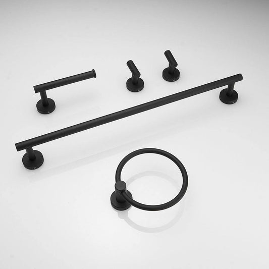 5-Piece Bath Hardware with Towel Bar Towel Hook Toilet Paper Holder and Towel Ring Set in Matte Black