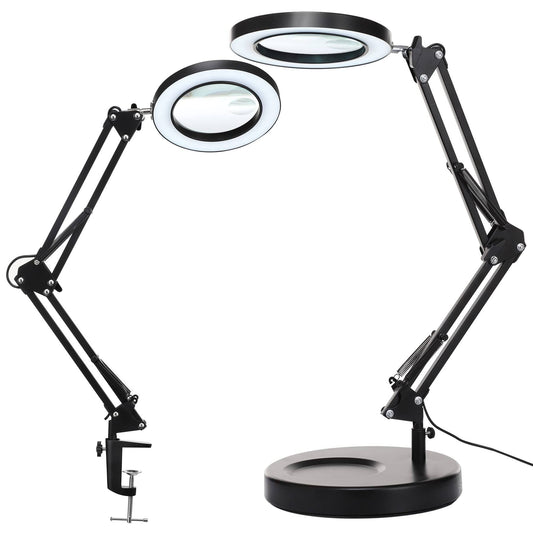 5X & 10X Magnifying Glass with Light and Stand, KIRKAS 2-in-1 Stepless Dimmable and 3 Color Modes LED Magnifying Desk Lamp with Clamp, 10X Glass