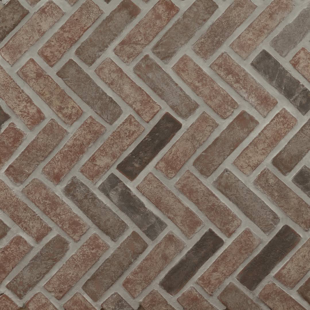 ArtisanBrik 2.25 x 7.5 Textured Clay Brick Herringbone Mesh-Mounted Mosaic Floor & Wall Tile MSI Color: Noble Red