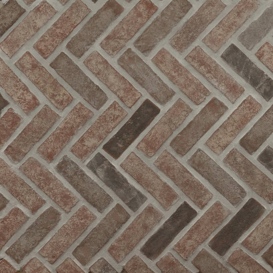 ArtisanBrik 2.25 x 7.5 Textured Clay Brick Herringbone Mesh-Mounted Mosaic Floor & Wall Tile MSI Color: Noble Red