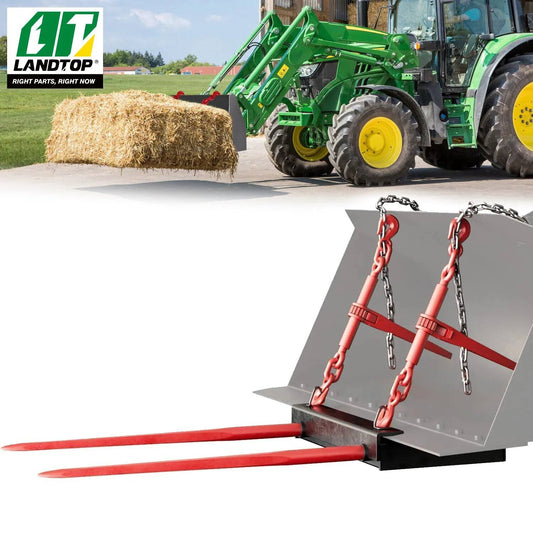 49 Dual Hay Bale Spear Attachment, 3000lbs Universal Bucket Front Skid Steer Loader Tractor Bucket