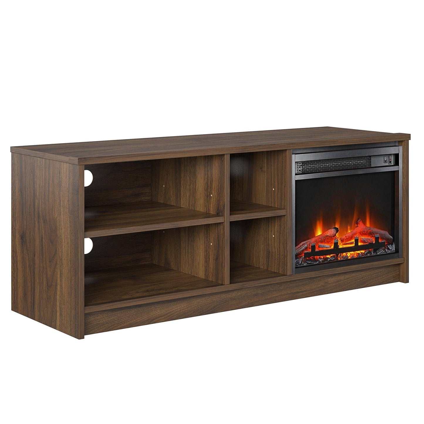 Ameriwood Home Noble Asymmetrical 55 TV Stand with Electric Fireplace Insert - Ivory Oak