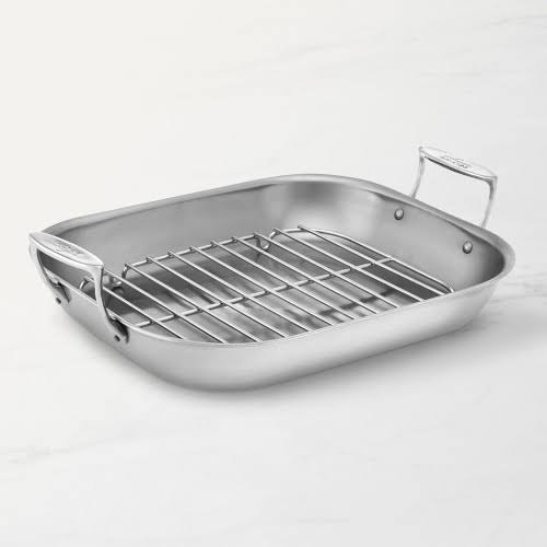 All-Clad Stainless-Steel Flared Roasting Pan with Rack, Large | Williams Sonoma