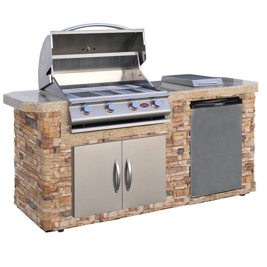 7 ft. Stone Veneer with 4-Burner Propane Gas Grill Island in Stainless Steel