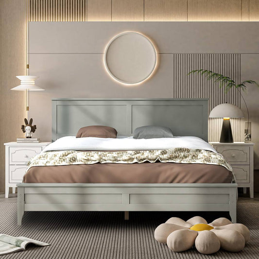 38.2H Modern Style, Solid Wood Platform Bed with MDF Headboard and Footboard Augensternchen