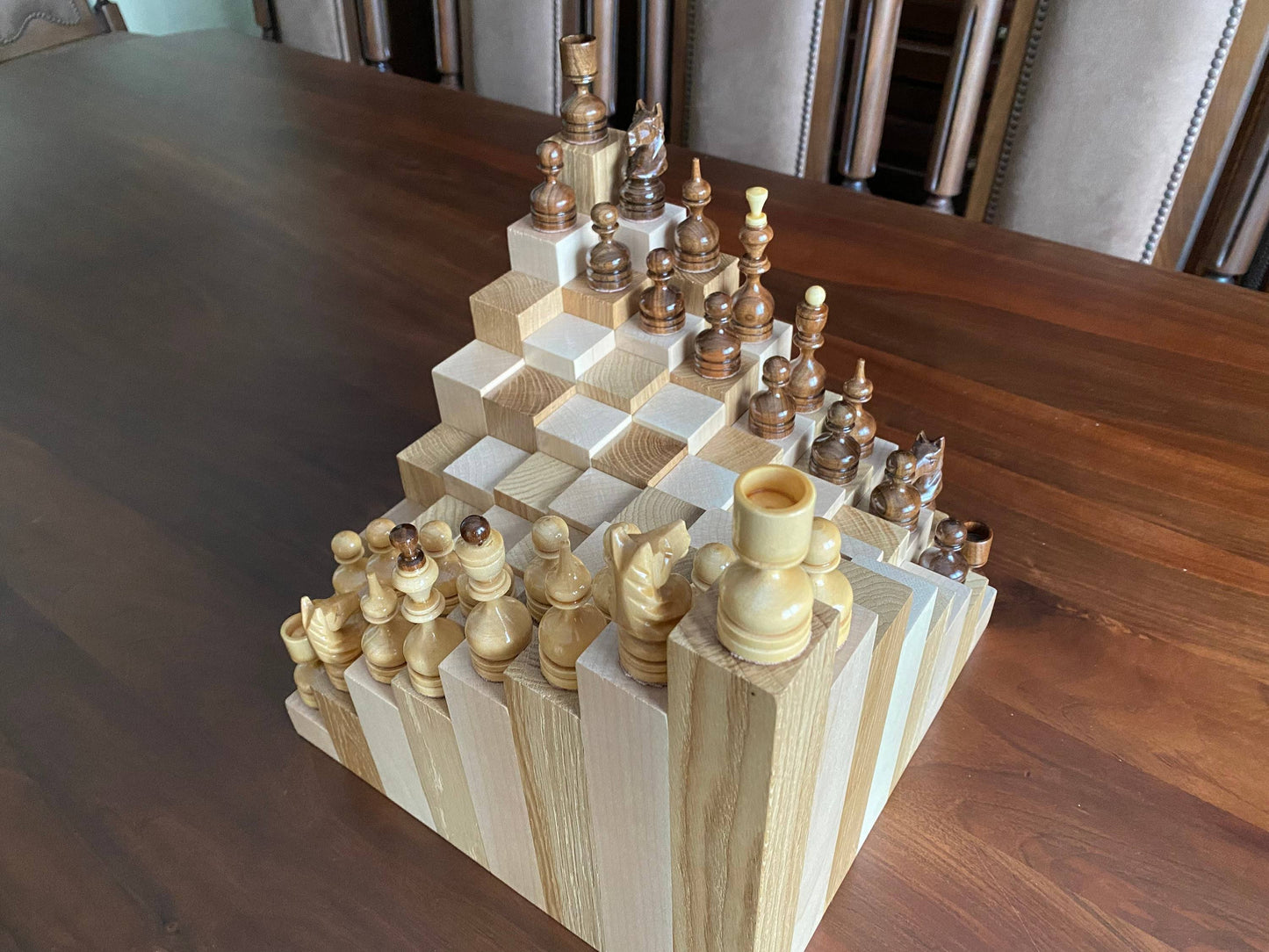 3D Chess set Wooden chess set Chess Original chess set Checkers Large chess set wood Handmade chess board Wooden chess board